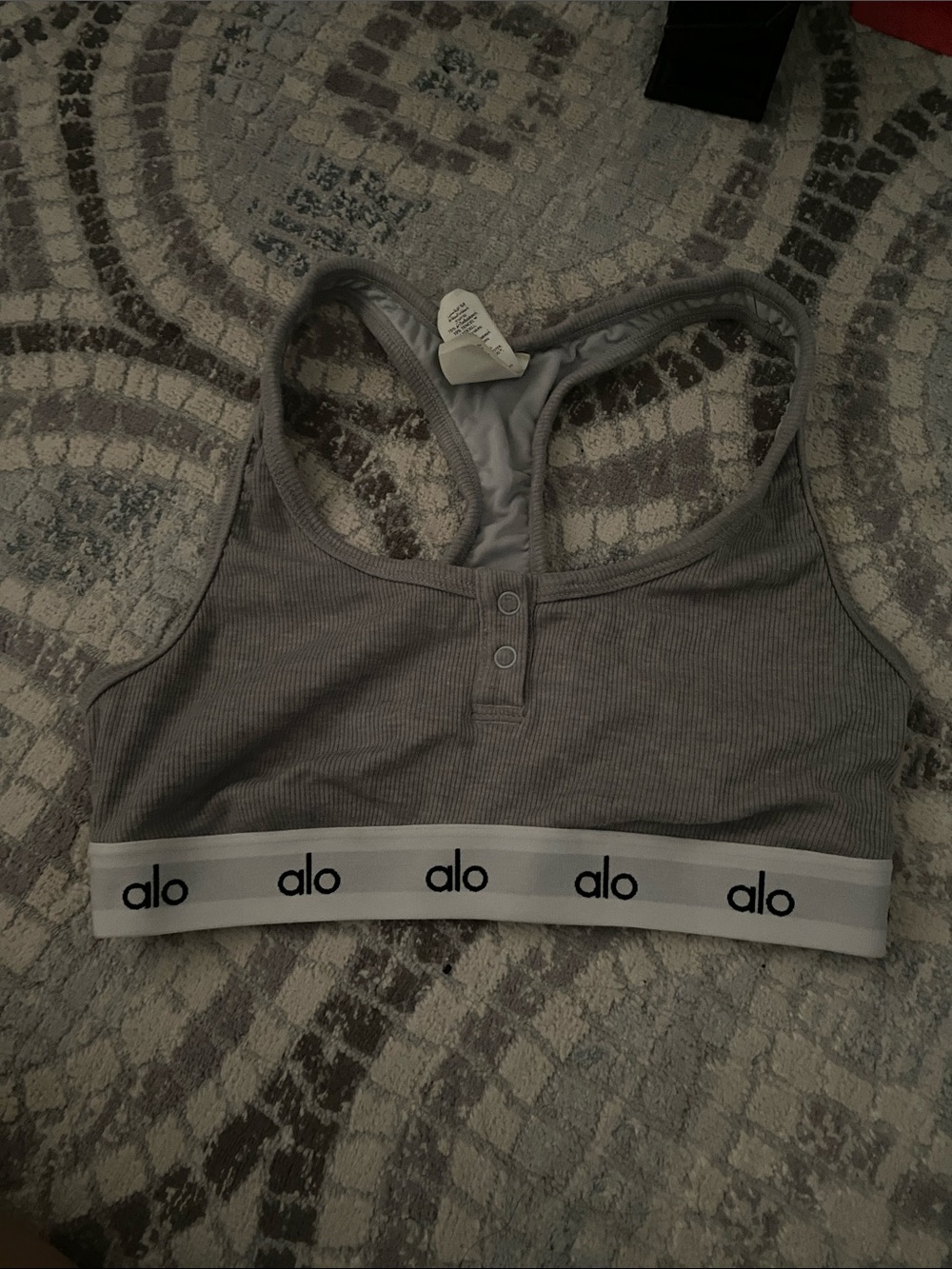 ALO Yoga Gray Ribbed Racerback Bralette with Logo Band